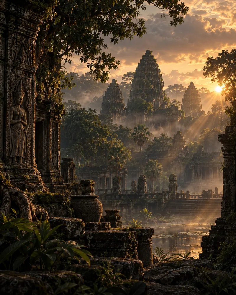 AI-generated illustration evoking the Angkor period