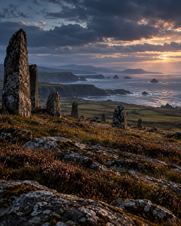 AI-generated illustration of standing stones on an Atlantic coast
